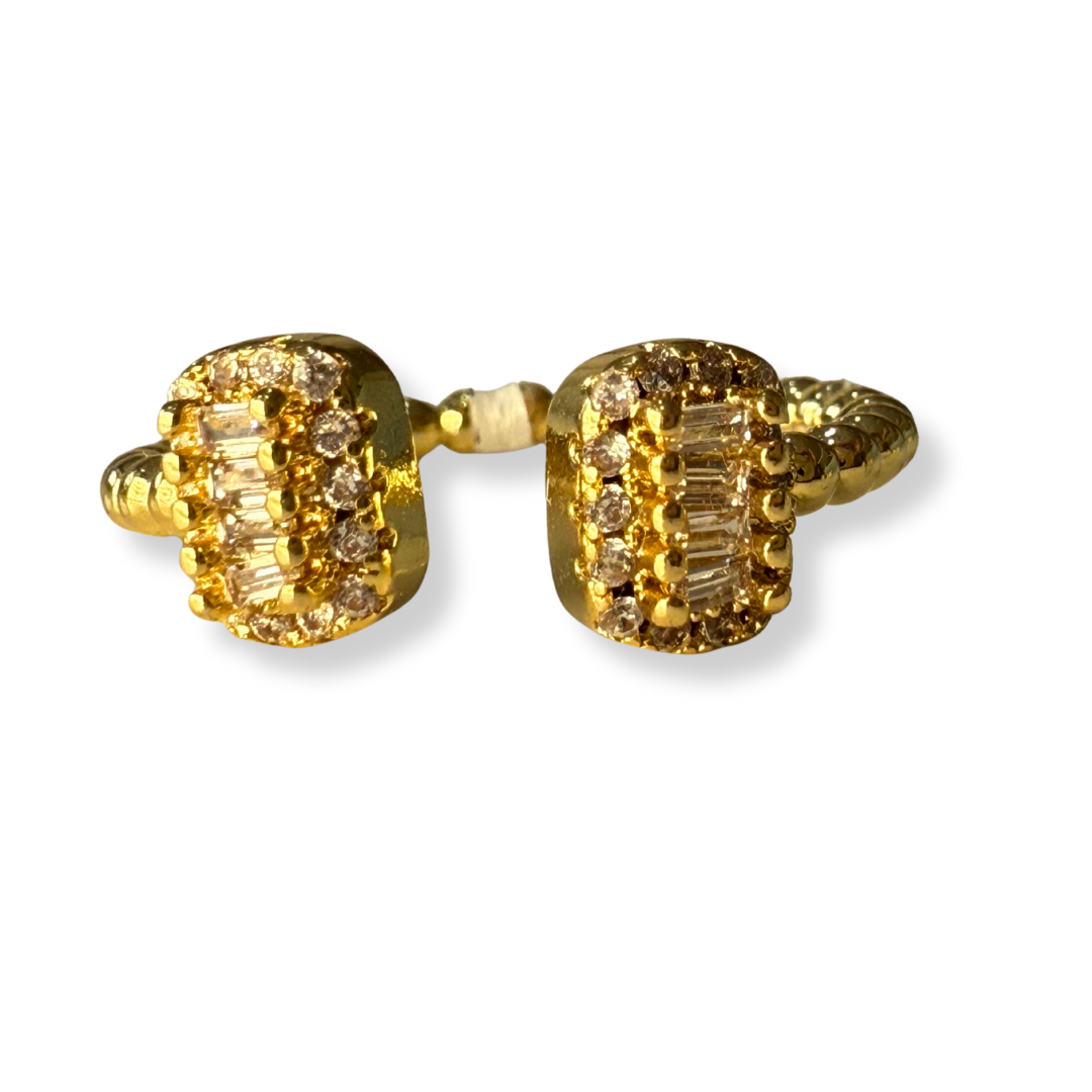 Anillo petite dorado dos rectángulos con brillos