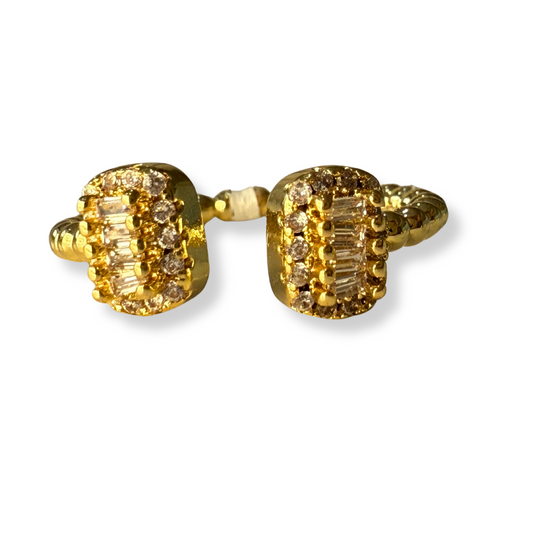 Anillo petite dorado dos rectángulos con brillos