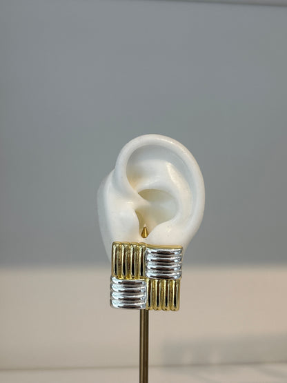 Aretes Cuadrado Rayas Bicolor