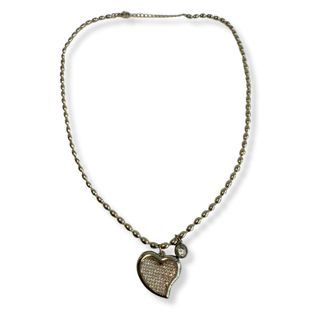 Collar plata corazón con brillos