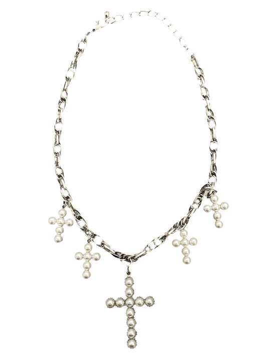Collar Multi Cruces Plateado
