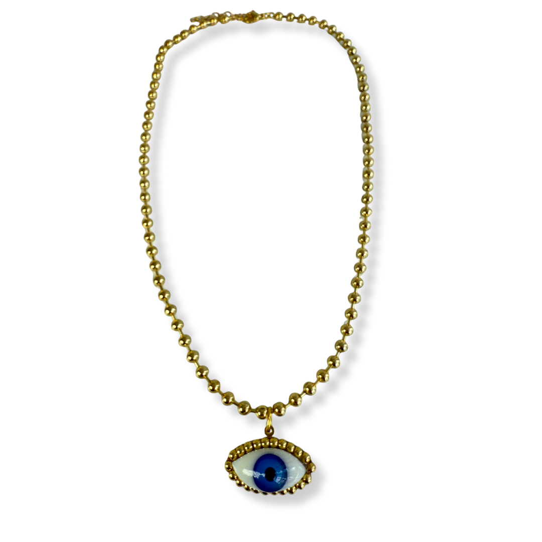 Collar ojo azul con cadena de bolitas