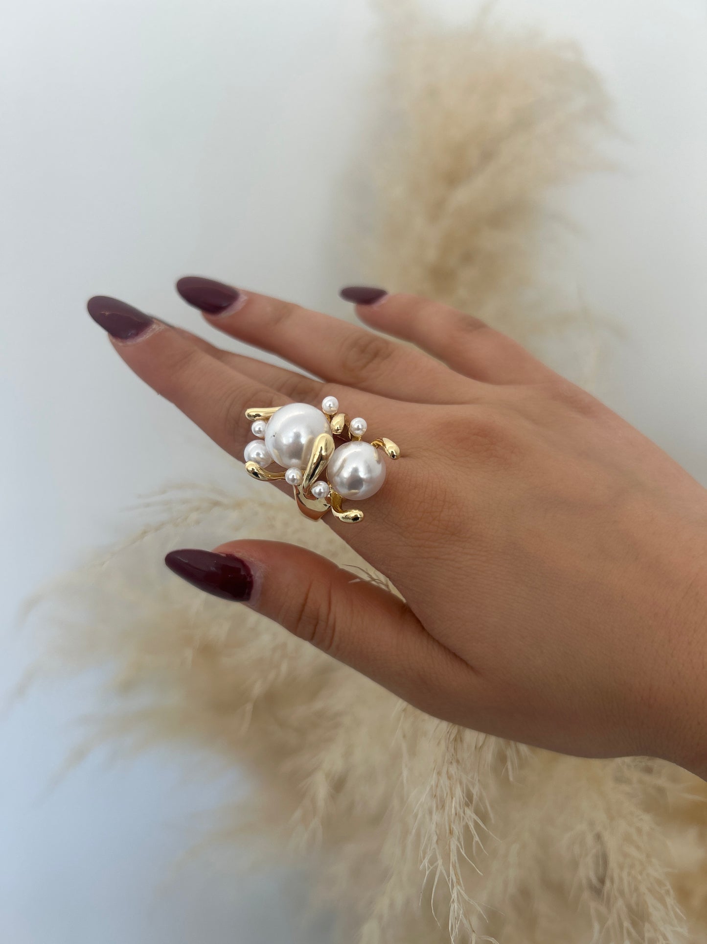 Anillo Abstract Perla Dorado