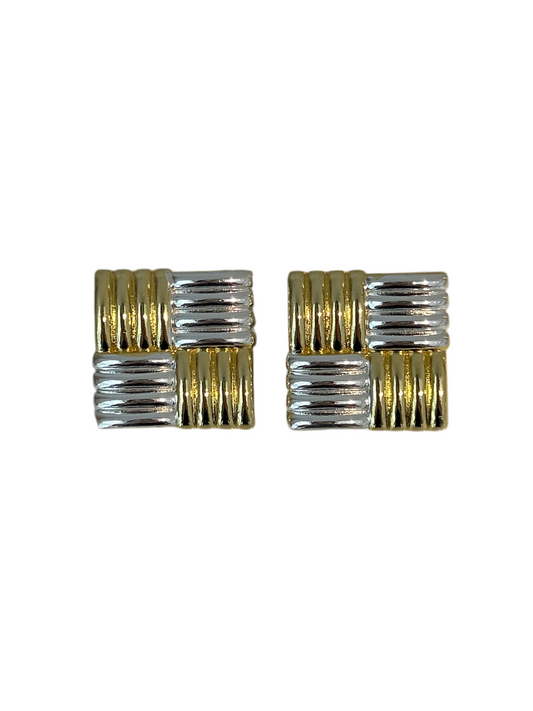 Aretes Cuadrado Rayas Bicolor