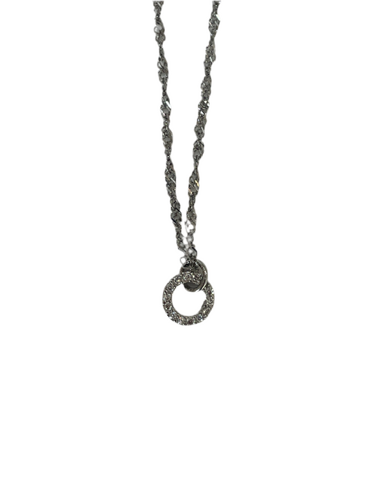 Collar Brillo Círculo Plateado