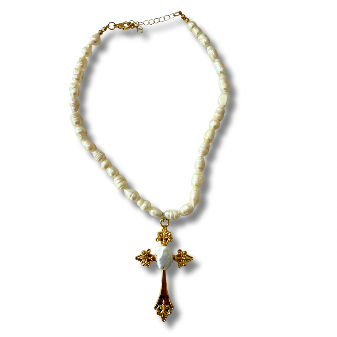 Collar cruz perla