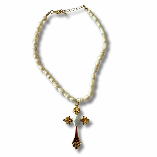 Collar cruz perla