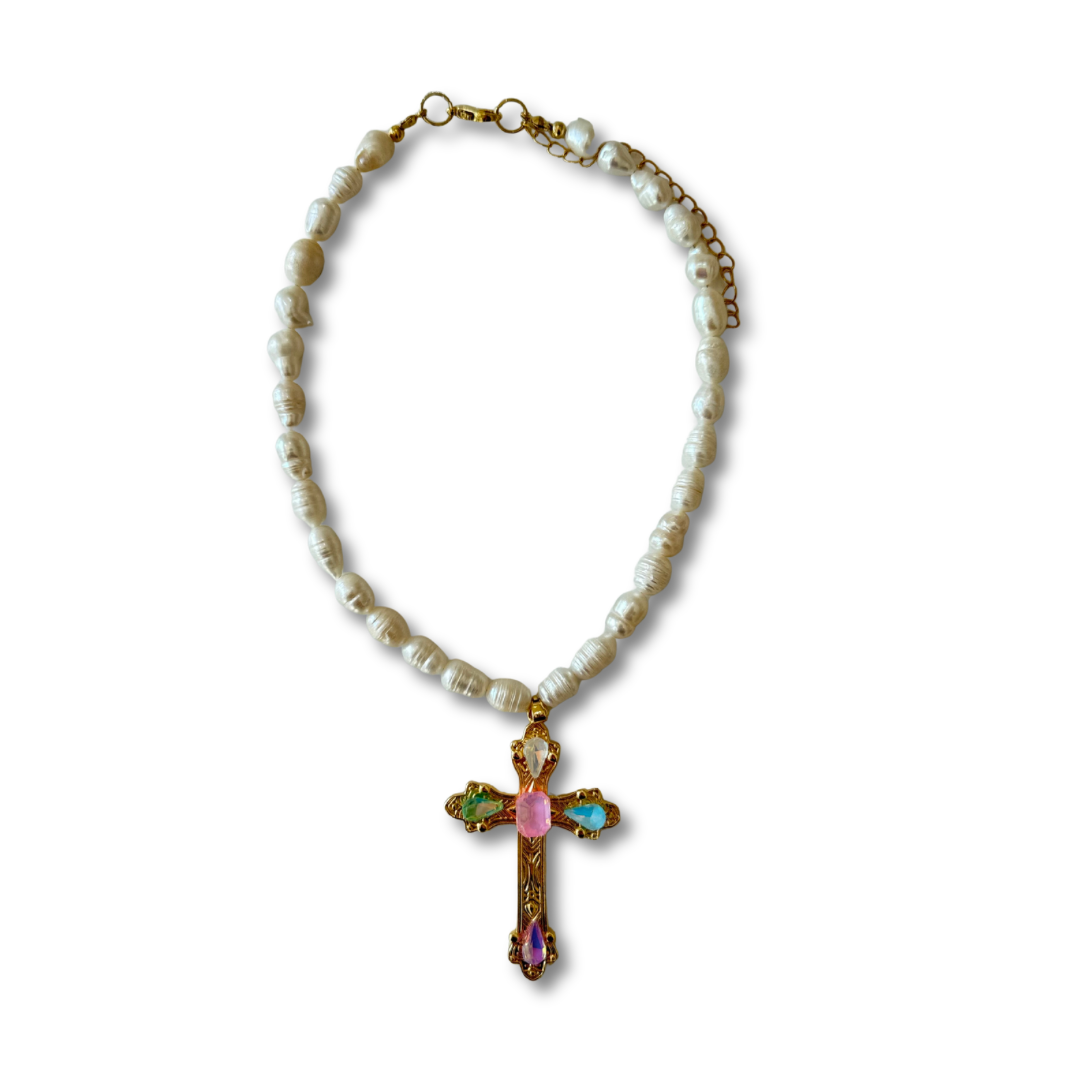 Collar Perla Cruz Tornasol