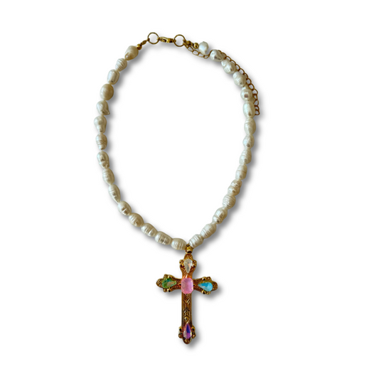 Collar Perla Cruz Tornasol