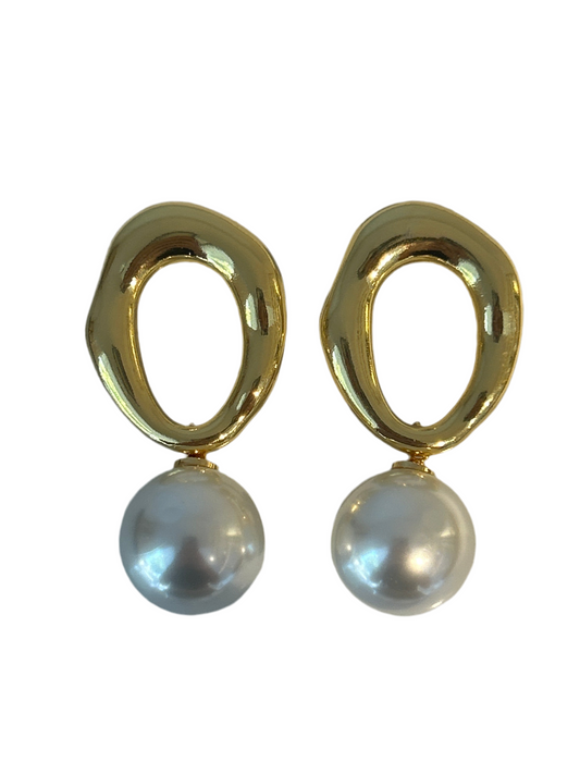 Aretes Oval N Pearls Dorados