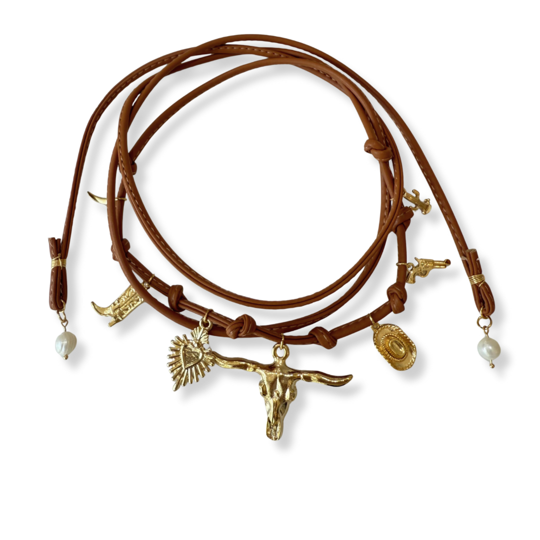 Collar Cuero café Nudos Camel Toro