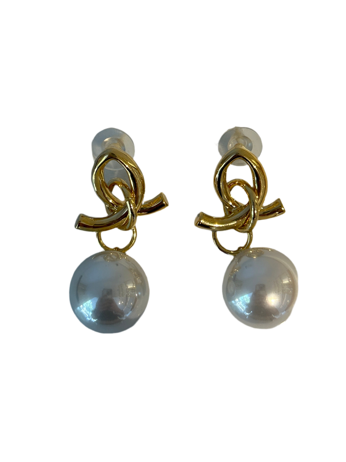 Aretes Nudo Y Perla Dorados
