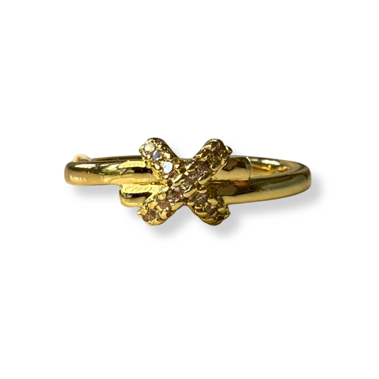 Anillo petite equis con brillos dorado