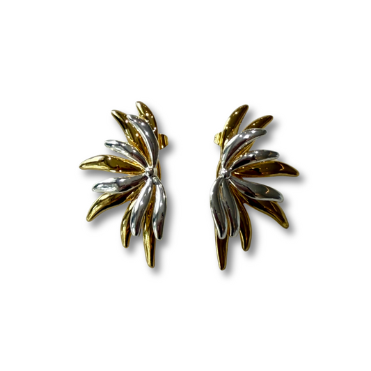 Aretes mitad flor bicolor