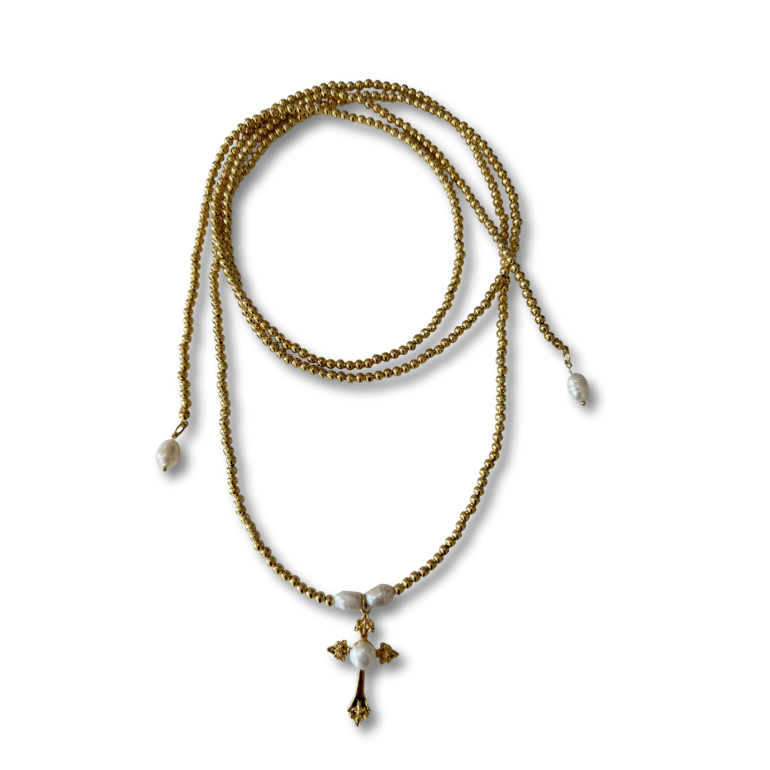 Collar corbatero Cruz con Perla
