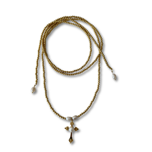 Collar corbatero Cruz con Perla