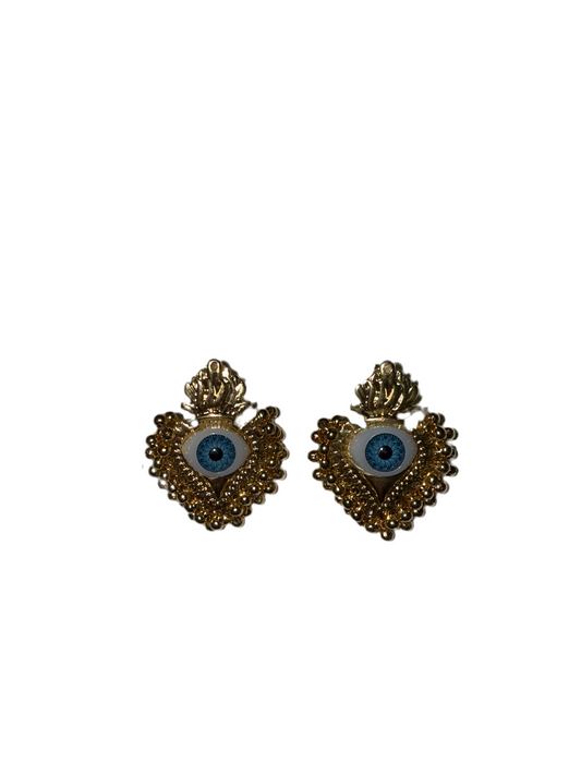 Aretes Corazón Ojo Azul