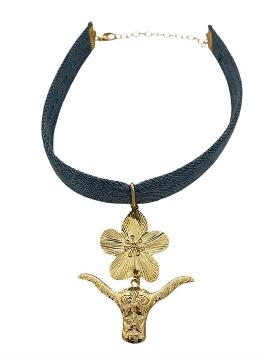 Choker Denim Floral Y Toro